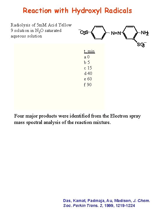 Reaction with Hydroxyl Radicals Radiolysis of 5 m. M Acid Yellow 9 solution in