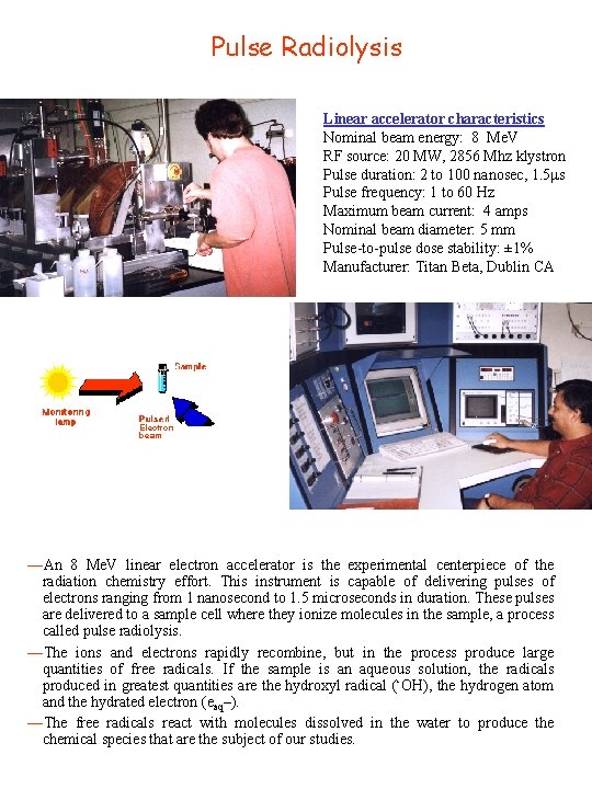 Pulse Radiolysis Linear accelerator characteristics Nominal beam energy: 8 Me. V RF source: 20