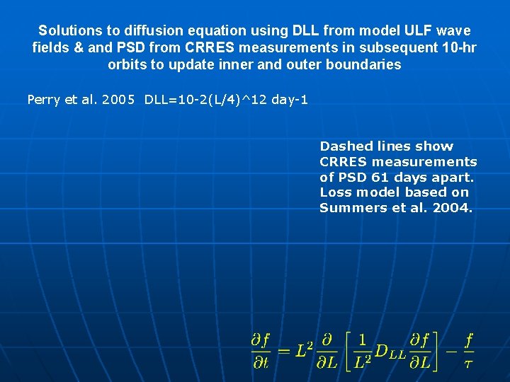 Solutions to diffusion equation using DLL from model ULF wave fields & and PSD