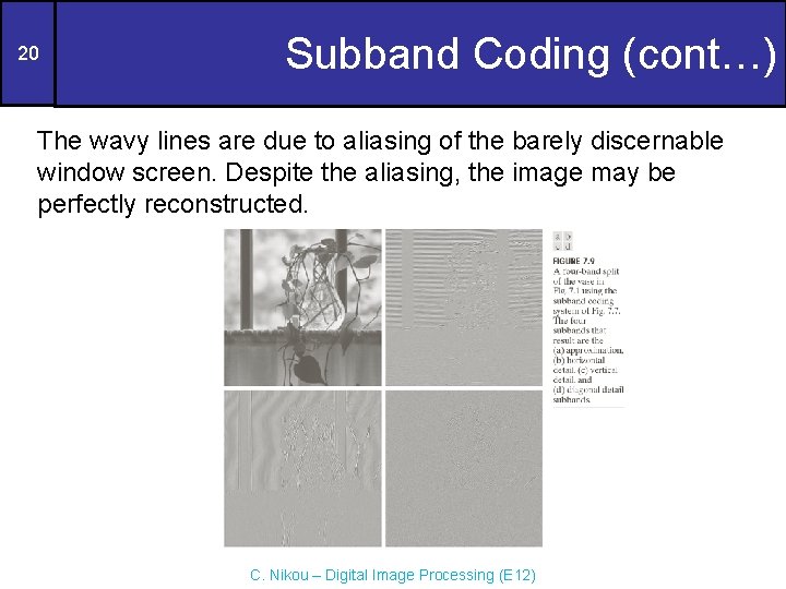 20 Subband Coding (cont…) The wavy lines are due to aliasing of the barely 20 Subband Coding (cont…) The wavy lines are due to aliasing of the barely