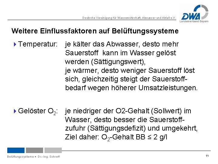 Deutsche Vereinigung für Wasserwirtschaft, Abwasser und Abfall e. V. Weitere Einflussfaktoren auf Belüftungssysteme 4