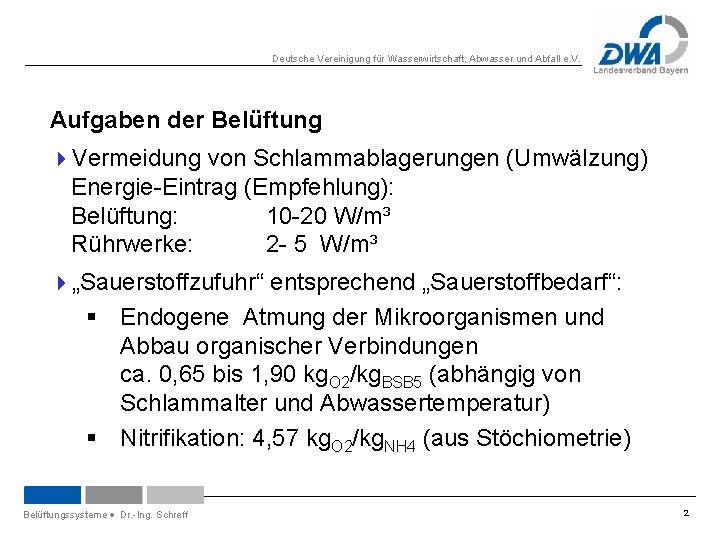 Deutsche Vereinigung für Wasserwirtschaft, Abwasser und Abfall e. V. Aufgaben der Belüftung 4 Vermeidung