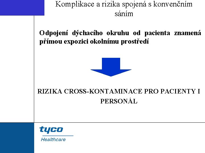 Komplikace a rizika spojená s konvenčním sáním Odpojení dýchacího okruhu od pacienta znamená přímou