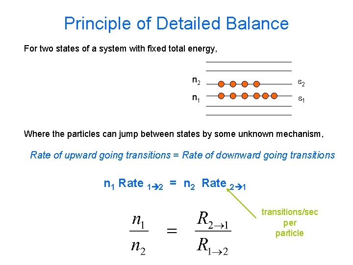 Principle of Detailed Balance For two states of a system with fixed total energy,