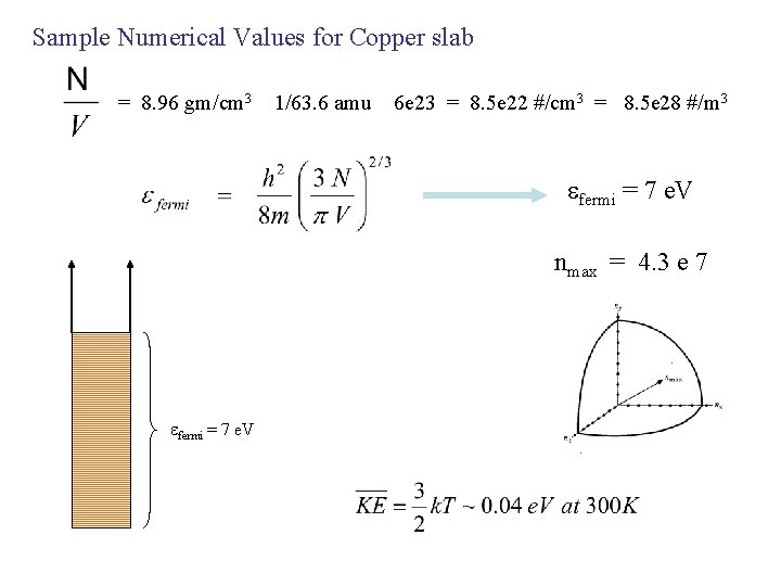 Sample Numerical Values for Copper slab = 8. 96 gm/cm 3 1/63. 6 amu