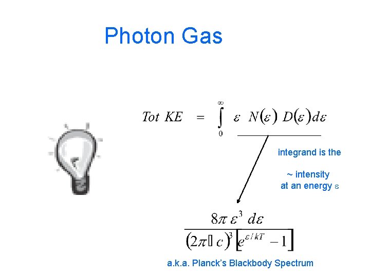 Photon Gas integrand is the ~ intensity at an energy e a. k. a.