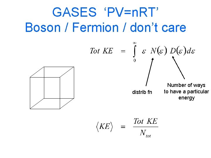 GASES ‘PV=n. RT’ Boson / Fermion / don’t care distrib fn Number of ways