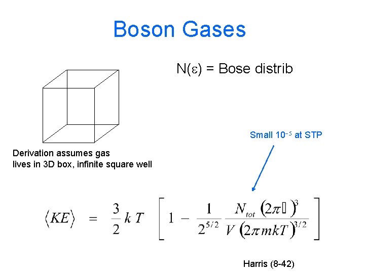 Boson Gases N(e) = Bose distrib Small 10 -5 at STP Derivation assumes gas