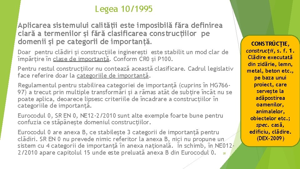 Legea 10/1995 Aplicarea sistemului calității este imposibilă făra definirea clară a termenilor și fără