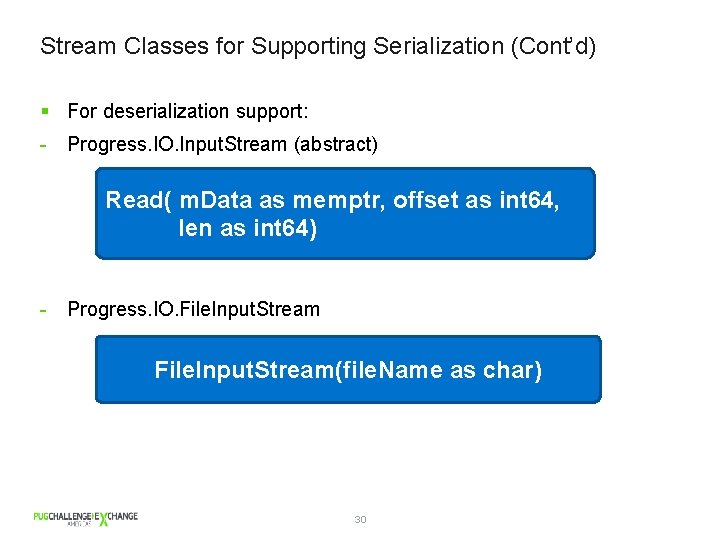 Stream Classes for Supporting Serialization (Cont’d) § For deserialization support: - Progress. IO. Input.