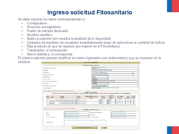 Ingreso solicitud Fitosanitario Se debe ingresar los datos correspondientes a: • Consignatario • Dirección