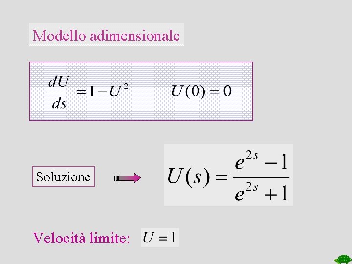 Modello adimensionale Soluzione Velocità limite: 