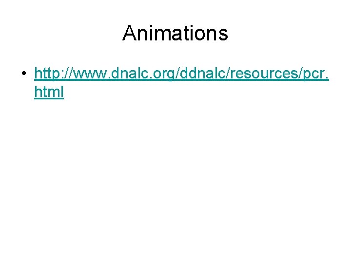 Animations • http: //www. dnalc. org/ddnalc/resources/pcr. html 