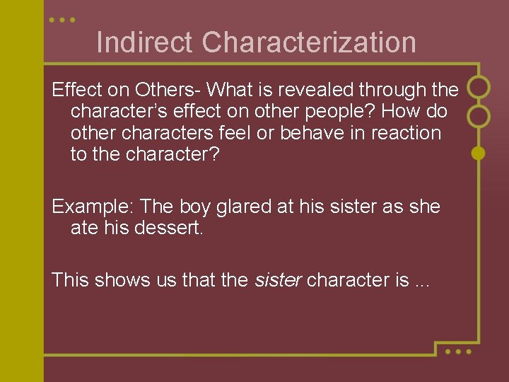 Indirect Characterization Effect on Others- What is revealed through the character’s effect on other