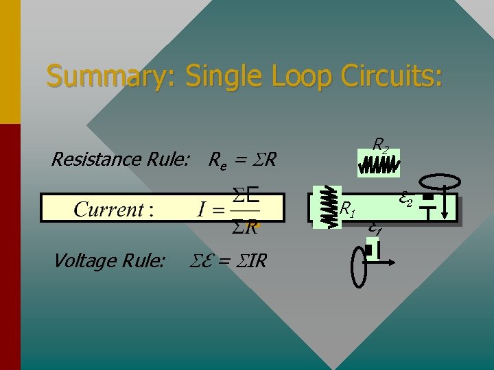 Summary: Single Loop Circuits: R 2 Resistance Rule: Re = SR R 1 Voltage