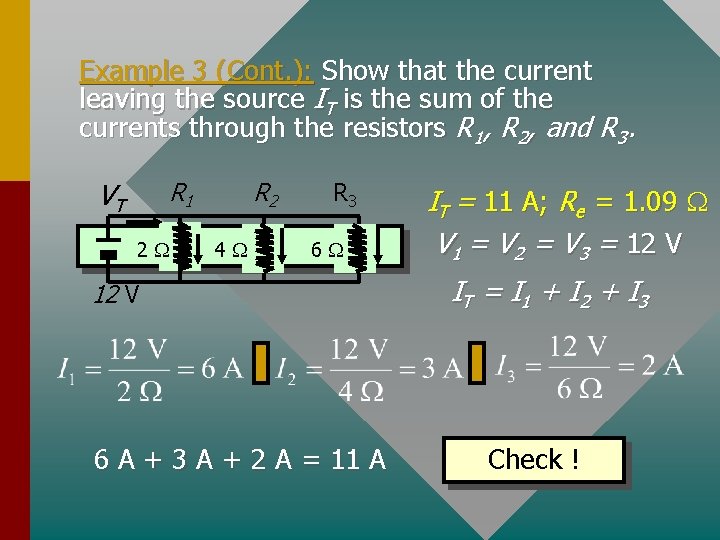 Example 3 (Cont. ): Show that the current leaving the source IT is the