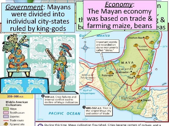 Economy: While the Olmecs were in Government: Mayans The Mayan economy decline around 400