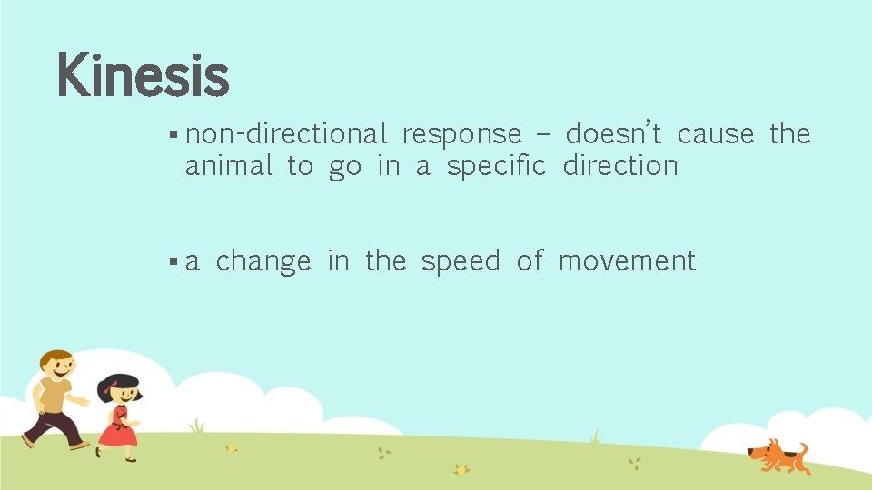 Kinesis § non-directional response – doesn’t cause the animal to go in a specific