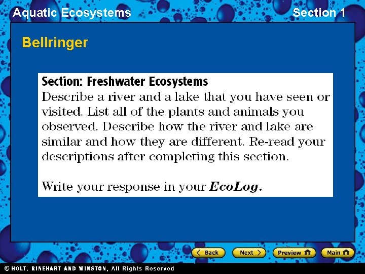 Aquatic Ecosystems Bellringer Section 1 