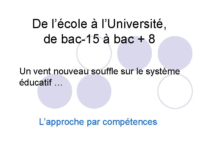 De l’école à l’Université, de bac-15 à bac + 8 Un vent nouveau souffle