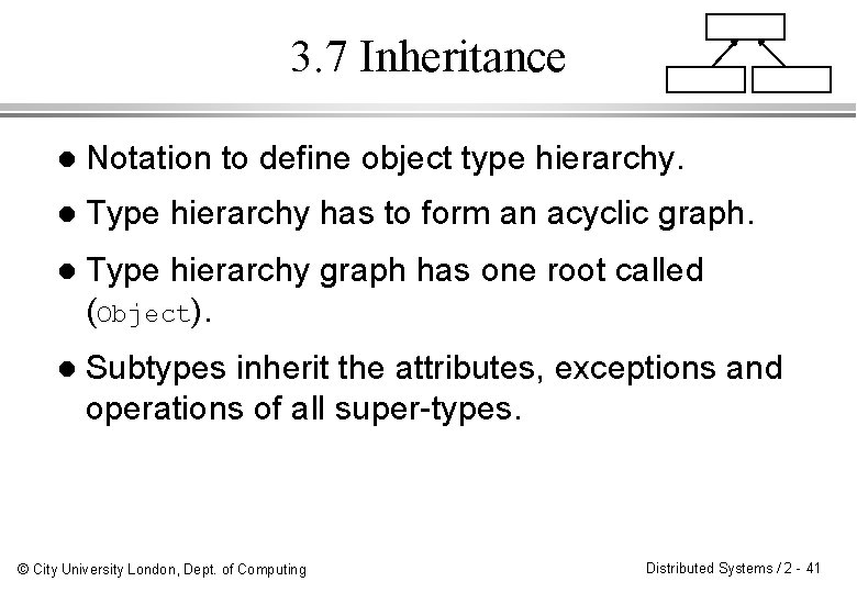 3. 7 Inheritance l Notation to define object type hierarchy. l Type hierarchy has