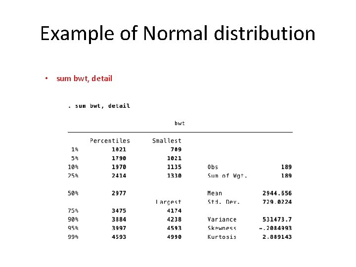 Example of Normal distribution • sum bwt, detail 
