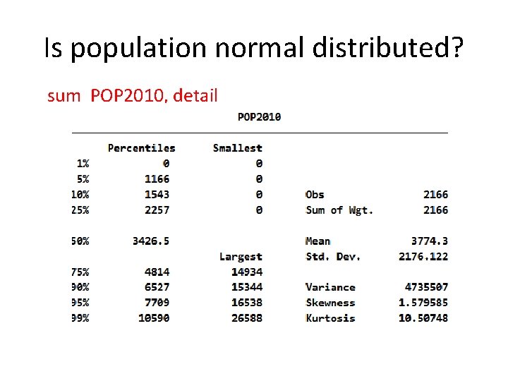 Is population normal distributed? sum POP 2010, detail 