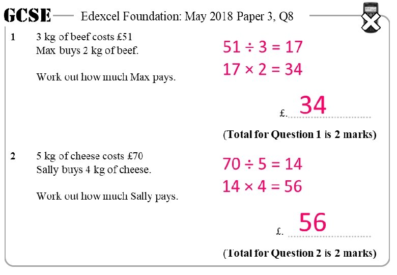 GCSE 1 Edexcel Foundation: May 2018 Paper 3, Q 8 3 kg of beef
