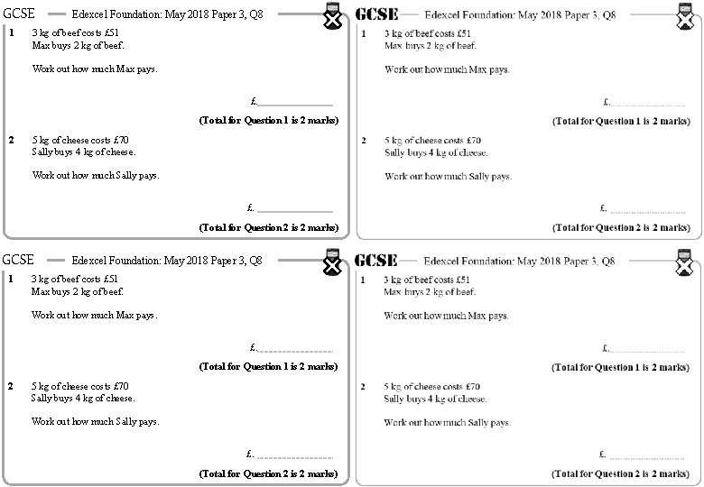 GCSE 1 Edexcel Foundation: May 2018 Paper 3, Q 8 3 kg of beef