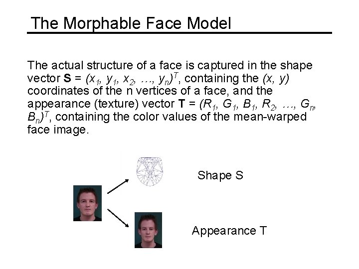 The Morphable Face Model The actual structure of a face is captured in the