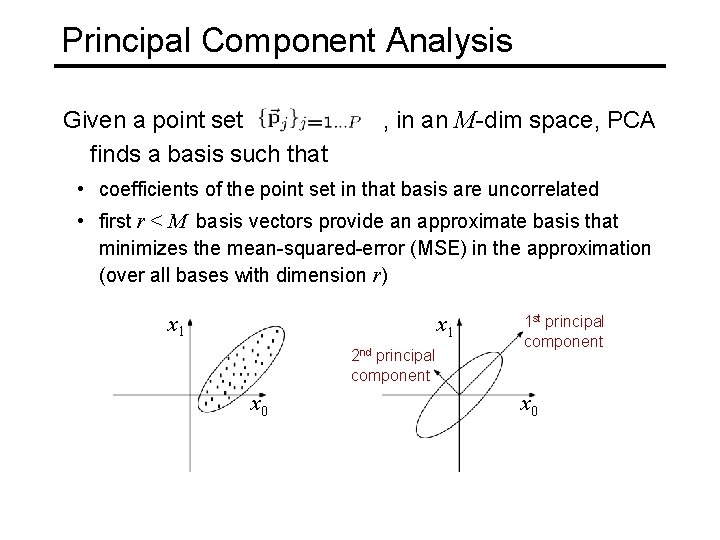 Principal Component Analysis Given a point set finds a basis such that , in