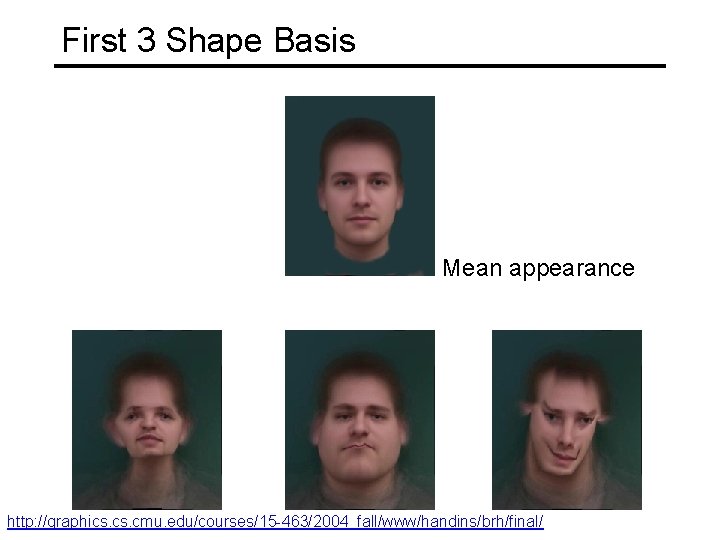 First 3 Shape Basis Mean appearance http: //graphics. cmu. edu/courses/15 -463/2004_fall/www/handins/brh/final/ 