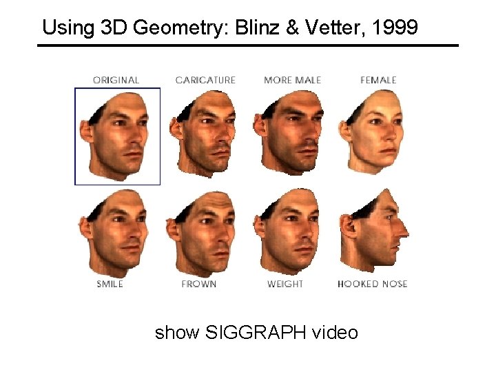 Using 3 D Geometry: Blinz & Vetter, 1999 show SIGGRAPH video 