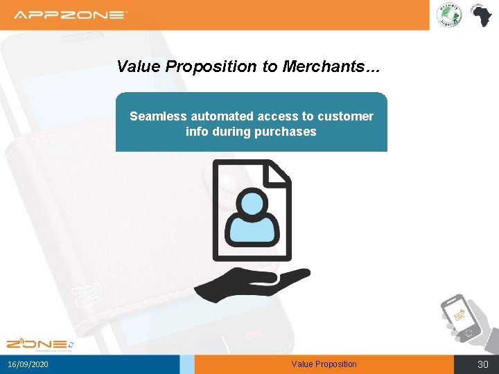 Value Proposition to Merchants… Seamless automated access to customer info during purchases 16/09/2020 Value