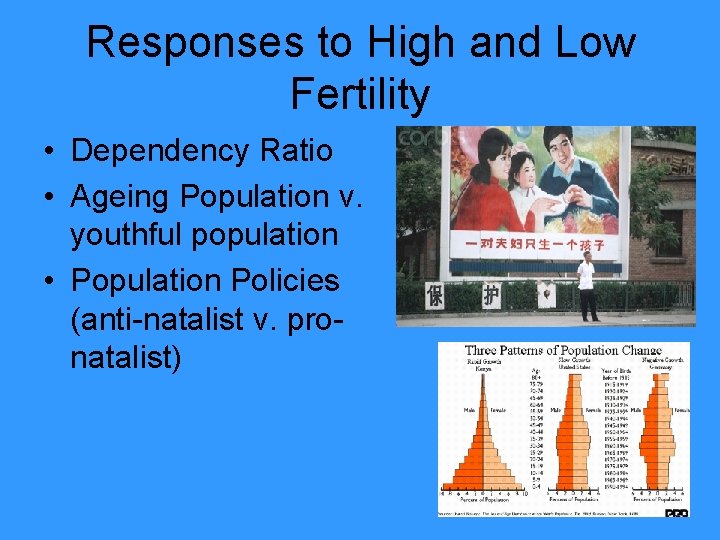 Responses to High and Low Fertility • Dependency Ratio • Ageing Population v. youthful