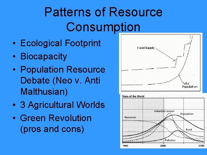 Patterns of Resource Consumption • Ecological Footprint • Biocapacity • Population Resource Debate (Neo
