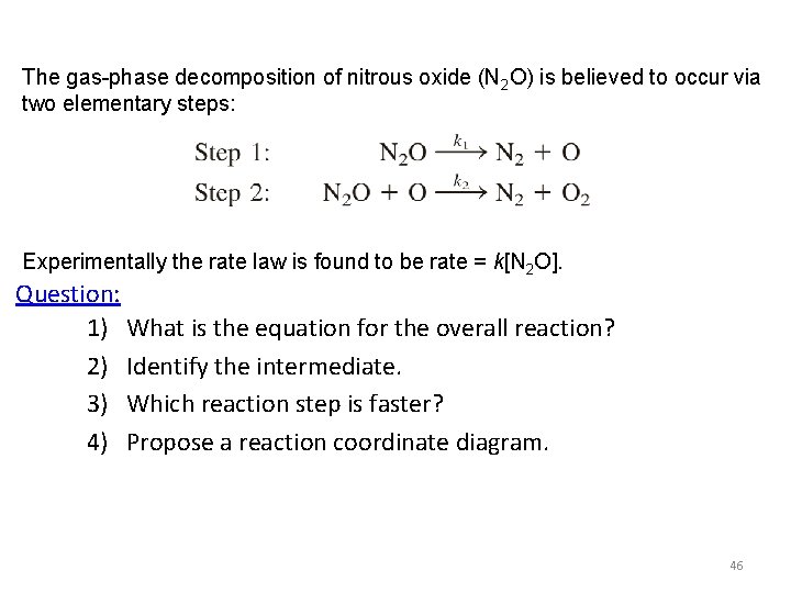 The gas-phase decomposition of nitrous oxide (N 2 O) is believed to occur via