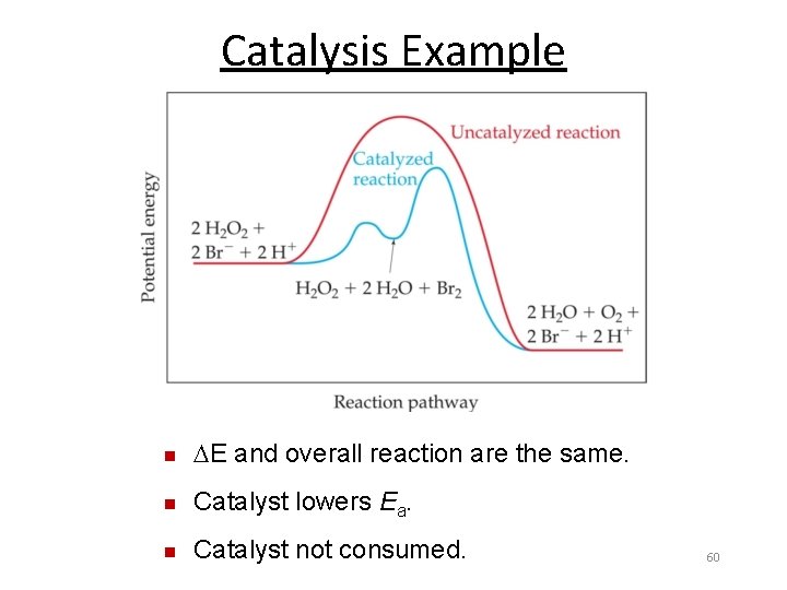 Catalysis Example n E and overall reaction are the same. n Catalyst lowers Ea.