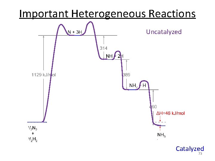Important Heterogeneous Reactions N 2 + 3 H 2 2 NH 3 Uncatalyzed Catalyzed