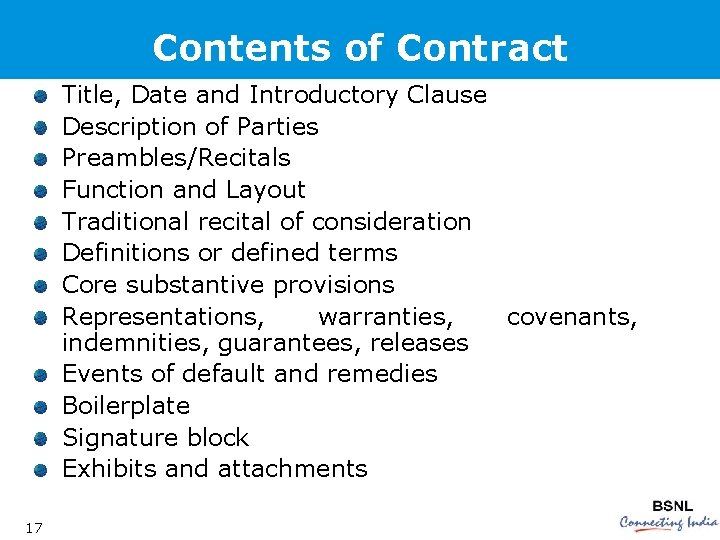Contents of Contract Title, Date and Introductory Clause Description of Parties Preambles/Recitals Function and
