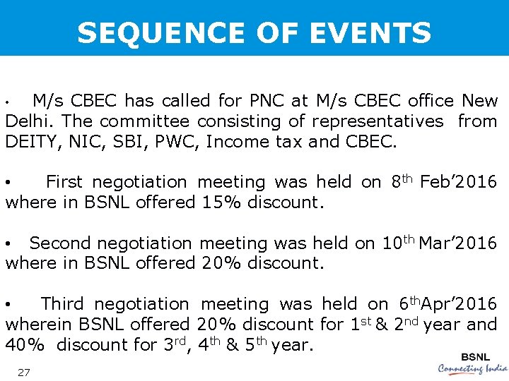 SEQUENCE OF EVENTS M/s CBEC has called for PNC at M/s CBEC office New