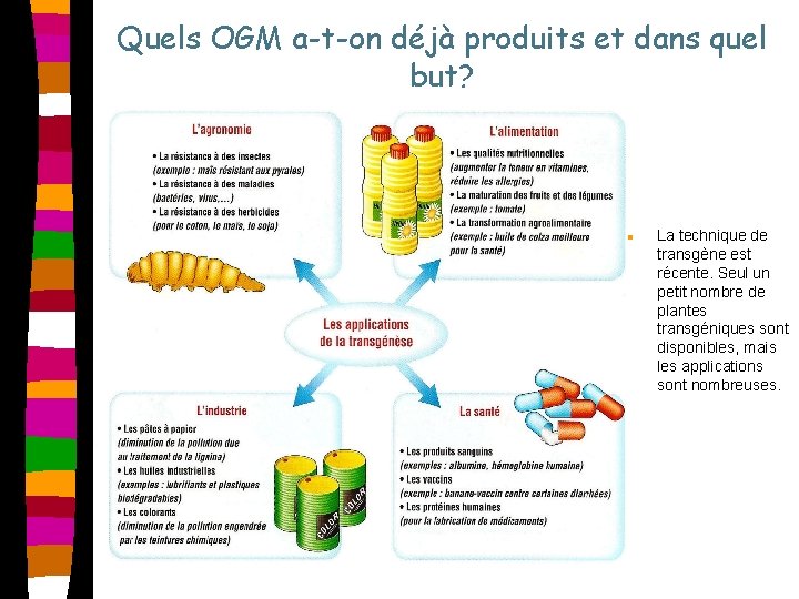 Quels OGM a-t-on déjà produits et dans quel but? n La technique de transgène