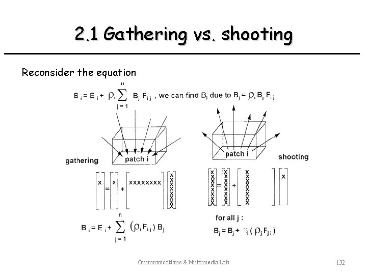 2. 1 Gathering vs. shooting Reconsider the equation Communications & Multimedia Lab 132 