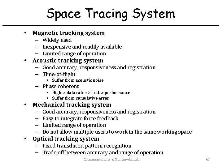 Space Tracing System • Magnetic tracking system – Widely used – Inexpensive and readily