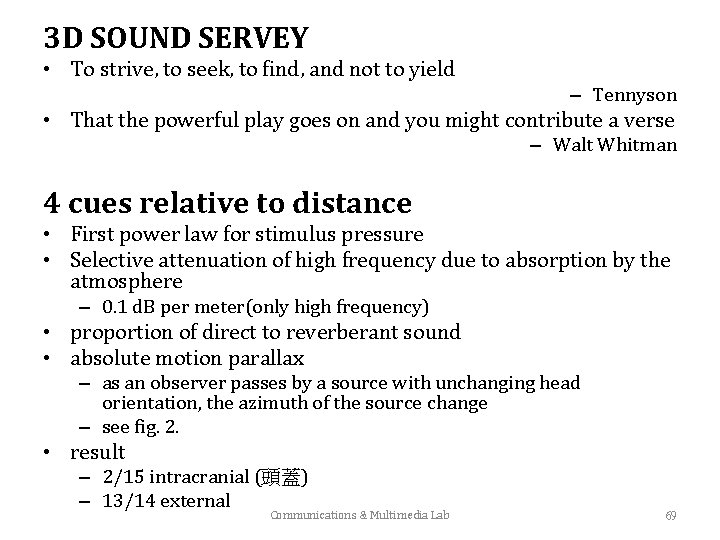 3 D SOUND SERVEY • To strive, to seek, to find, and not to