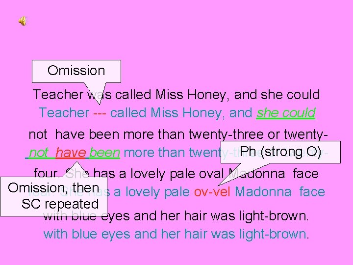 Omission Teacher was called Miss Honey, and she could Teacher --- called Miss Honey,