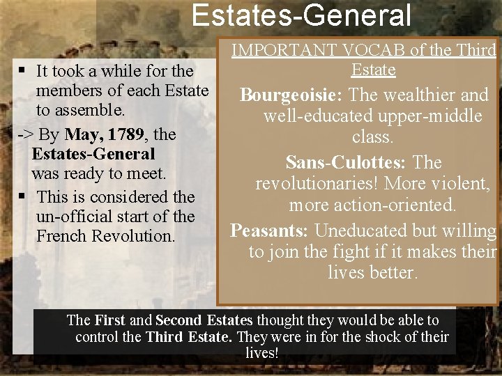 Estates-General § It took a while for the members of each Estate to assemble.