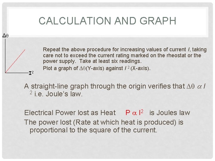 CALCULATION AND GRAPH ∆ I 2 Repeat the above procedure for increasing values of