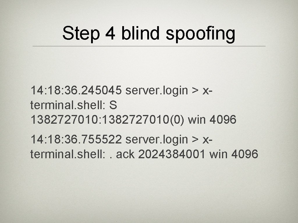 Step 4 blind spoofing 14: 18: 36. 245045 server. login > xterminal. shell: S