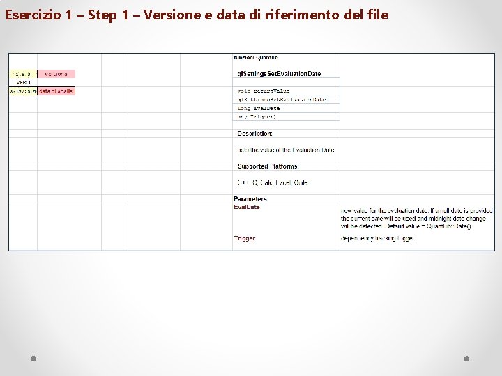 Esercizio 1 – Step 1 – Versione e data di riferimento del file 